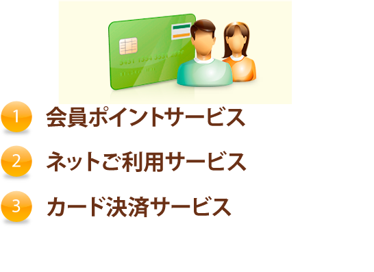 1.会員ポイントサービス2.ネットご利用サービス3.カード決済サービス
